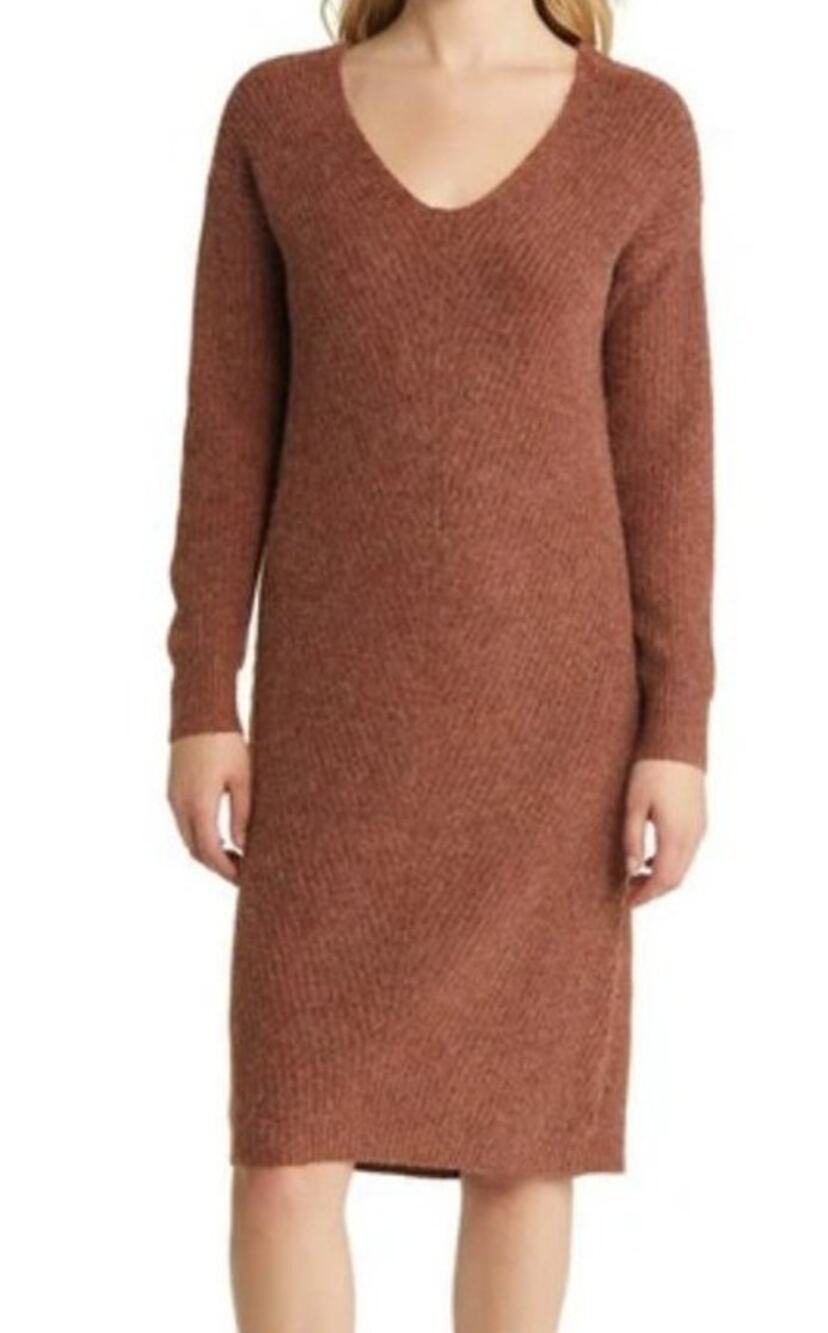 New CASLON Nordstrom Directional V-neck L/sleeve Sweater Dress Medium Normcore
